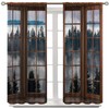 Misty Forest Landscape Curtains, Wooden Window Forest Mountain Rustic Bedroom