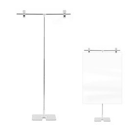 FineGood Poster Stand, Pop Stand, Anti-Curl Crystal Clip, Height Adjustable, Pop Stand, For Promotions, Advertising, Easy Storage, Assembly, Stainless Steel, T-Shape, Exhibition, Promotions