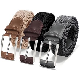 LAURA FAIRY Casual Stretch Belts for Men, Adjustable Braided Mens Elastic Belt, Ideal Gifts for Golf, Dress, Work, Beige/Black/Grey, 36"-39"Waist Adjustable