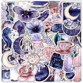 Vinilo Pegatinas, 100 Pcs Bruja Pegatinas, Luna de Medianoche, Estética Botica, Impermeables para Botellas, Teléfono, Álbumes de Recortes, Guitarras, 