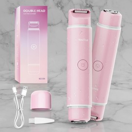 Recortadora de bikini para mujer, afeitadora eléctrica 2 en 1 con cabezal doble, resistente al agua IPX7, para uso en seco y húmedo, para bikini, vello púbico, axilas, piernas y brazos.