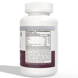 Hydrolysed Marine Collagen Peptides Tablets 1200mg with Hyaluronic Acid, Vitamins C, E, B12, Copper, Zinc, & Iodine - High Strength Supplements for Women & Men - Hair Skin and Nails - 60 Tablets