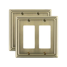 TREEWELL 2-Pack Double Decorator Outlet Cover Plate, Pearls Decorative Switch Plates and Outlet Covers, 2 Gang Antique Brass Metal Wall Plates, Corrosion Resistant