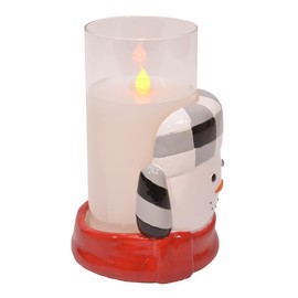 Holiday Flameless Candle Holder Sleeve, with 6 Inch Glass LED Pillar Candle Included (Snowman)