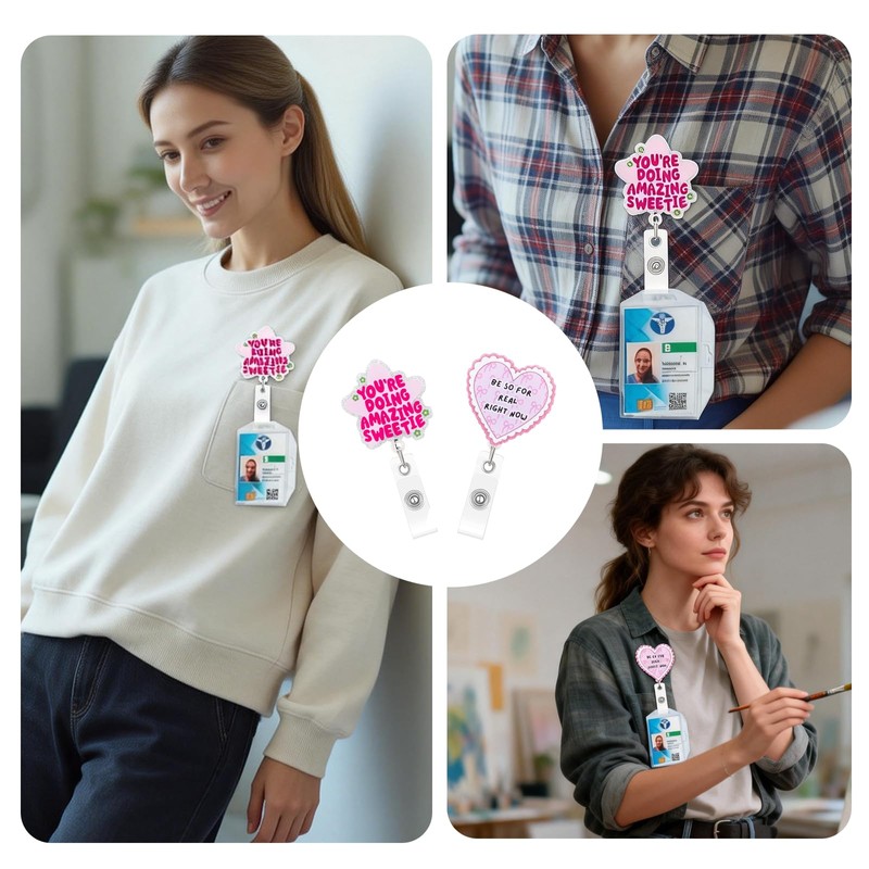 2 Pack Cute Badge Reel, Funny Badge Reel Cute Design