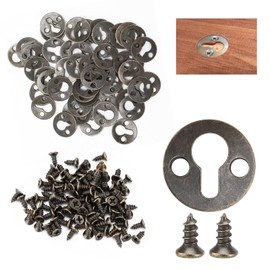 Pack of 50 Round Cabinet Hangers, 10 mm Keyhole, Vintage Metal Double Hole Round Keyhole Hanger with 100 Screws for Hanging Picture Frames, Bronze Tone