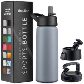 Triple Insulated Stainless Steel Water Bottle with Straw Lid - Flip Top Lid - Wide Mouth Cap (750 ML) Insulated Water Bottles, Keeps Hot and Cold - Great for Hiking & Biking (Modern Lava Gray)
