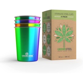 10oz Rainbow Stainless Steel Tumbler - Reusable Metal Drinking Glasses for Home, Party, Camping, Outdoor Activities - Kids Cups - Premium Stainless Steel Cups (4Pack)