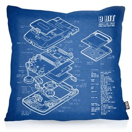 Void 8 Bit Hand Held Blueprint Kapa Cushion Cover Outdoor Indoor Video Game, blue, 80 x 80 cm