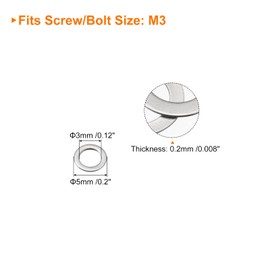 sourcing map M3 304 Stainless Steel Flat Washers, 100pcs 3x5x0.2mm Ultra Thin Flat Spacers for Screw Bolt, Electronic Repair, Automotive