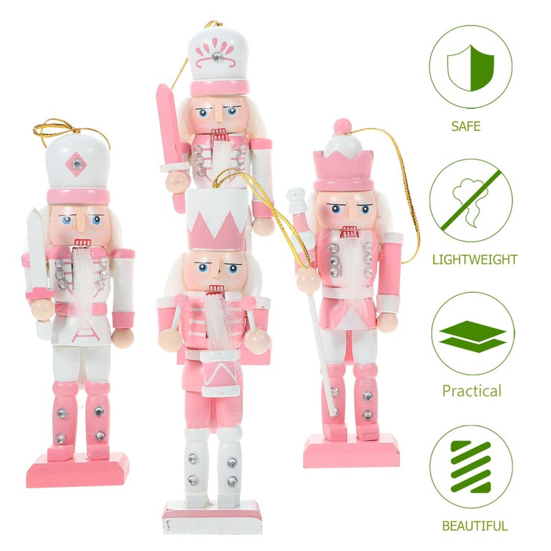 Happyyami 4pcs Pink Christmas Nutcracker Ornaments Candy Soldier Nutcracker Figurines