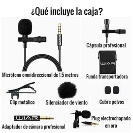 WIAR Micrófono de Solapa Lavalier Profesional para Celular Smartphone Tablet Android PC Youtube Cámara Canon Nikon Sony para Youtubers Entrevistas Conferencias Tiktok Podcast Entrada Jack de 3.5 mm