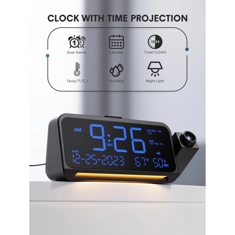 Mesqool Projection Alarm Clock for Bedroom Ceiling Digital Clock Projector
