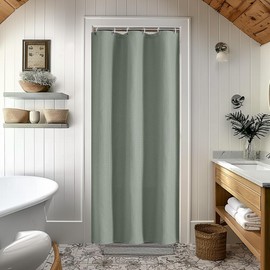 OVZME Stall Fabric Shower Curtain Set - 36x72, Waffle Weave 230GSM Heavy Duty Small Stall Shower Curtains for Narrow Stall Size, Machine Washable Bath Curtain with 12 Plastic Hooks, 36x72, Sage Green