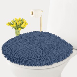 LuxUrux Toilet Lid Cover, Extra-Soft Plush Seat Cloud Washable Shaggy Microfiber Standard Toilet Lid Covers for Bathroom Machine Wash & Dry (Toilet Lid Cover, Medium Blue)