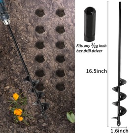 TCBWFY Auger Drill Bit for Planting 1.6x16.5inch Extended Length Garden Auger Spiral Drill Bit for Planting Bulbs Flowers,Post Hole Digger for 3/8”Hex Drill