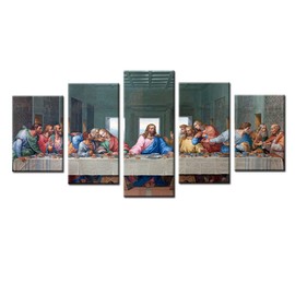 Jesus The Last Supper Wall Art Painting Canvas Prints Home Decoration in 5 Pieces,Stretched-Ready to Hang (8x12inchx2+8x16inchx2+8x20inch)