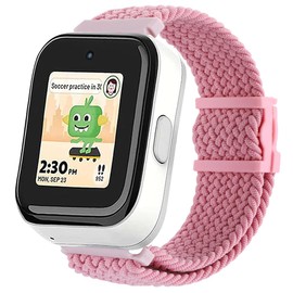Stretchy Braided Syncup Kids Watch Band with Magnetic Buckle - Adjustable Length, Breathable Nylon, Quick Release Spring Bars - Pink