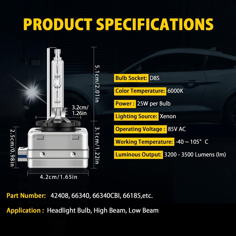 RDYCT D8S 25W 6000K HID Xenon Headlight Bulb Diamond White