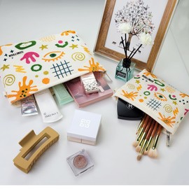 GUMITOON Bolsas de cosméticos de pana para mujer, organizador de maquillaje de sonrisa, bolsa de almacenamiento de maquillaje de gran capacidad, bolsa de almacenamiento de artículos de cambiador con cierre, organizador de brochas de maquillaje, Color, Co