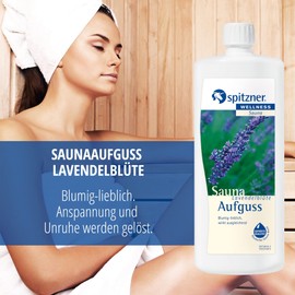 Spitzner Saunaaufguss Lavendelblüte blumig-lieblich 1000 ml – Wellness Sauna Aufguss, Saunaduft Lavendel Aroma, Ruhe und Entspannung, natürliches Saunaöl