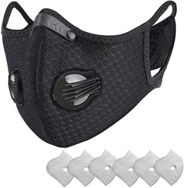 Habac Studio Sports Face Mask + 6PCS PM 2.5 Filters Face Masks Washable UK Reusable Face Masks Breathing Valves Anti-Dust Pollution Protective Gym Running Cycling, Outdoor Activities BLACK
