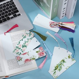 Fumete 30 Pieces Sublimation Blank Bookmark Heat Transfer Metal Aluminum DIY Bookmark with Hole and Colorful Tassels for Crafts, Birthday Wedding, Sublimation Blank Keychains, Single Sided Printing