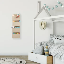 Relaxdays Hanging Organiser, 4 Compartments, Door Organiser with Hooks for Hanging, Fleece Hanging Storage, Bathroom & Office, Beige