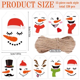 Whaline 120Pcs Christmas Paper Gift Tags with Hemp Rope Xmas Snowmen Paper Tags Christmas Winter Holiday Hanging Labels for Xmas Party Gift Wrapping Holiday Home Decor