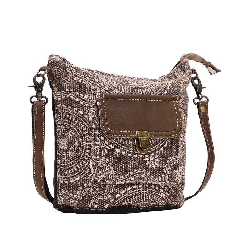 Myra Bag Indigo Upcycled Canvas & Leather Shoulder Bag S-1451