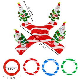 TURNMEON Giant Inflatable Christmas Tree Ring Toss Party Game Toys Kids Adults Family Stocking Stuffers Christmas Party Supplies Favors Decoration Indoor Outdoor Games(4 Score Santa Base, 4 Rings)