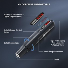 HARDELL Cordless Rotary Tool Kit 8V, 5-Speed Rotary Tools with Digital Display & Auto-Lock Chuck, 117pcs Quick-Change Power Rotary Tool with Light for Drilling, Engraving, Pet Grooming, DIY Crafts