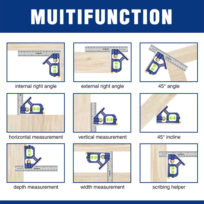 WORKPRO Carpentry Squares 6Inch/150mm, Combination Square, Engineers Set Square, Adjustable
