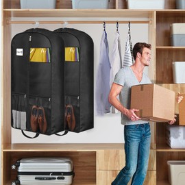 8" Gusseted Heavy Duty Garment Bags for Travel 43" Suit Bags for Closet Storage Hanging Clothes Bag with Pockets Mens Suit Holder for Shirts, Coats, Dresses, 3 Pack