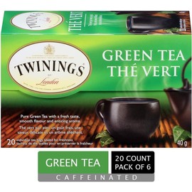 Twinings Classic Green Individually Wrapped Tea Bags | 100% Pure Green Tea, Smooth Flavour, Enticing Aroma | Caffeinated | 20 Count (Pack of 6)
