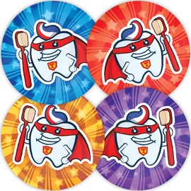 Stone Melon School Reward Stickers 144 Super Teeth Dentist Bravery Teeth Brushing Stickers 30mm Round Awards Nursery Teachers Parents Children Kids