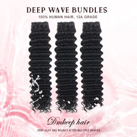 DMKEEP Deep Wave Bundles Human Hair 24 26 28 Inch 12A Curly Human Hair Bundles 100% Unprocessed Brazilian Human Hair Water Wave 3 Bundles Wet and Wavy Bundles for Black Women