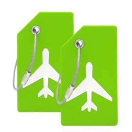 Silicone Luggage Tag with Name ID Card Perfect to Quickly Spot Luggage Suitcase (Plane 2Pcs Green)