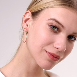 Senteria 925 Sterling Silver Hoop Earrings Rhinestone Hoop Earrings Big Large Hoops Earrings for Women 30/40/50/60/70mm Sparkly Cubic Zirconia Hoop Earrings