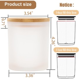 CONNOO 8 Pack 14 OZ Frosted Glass Candle Jars with Bamboo Lids for Making Candles, Large Size Empty Candle Tins with Sticky Labels - Leakproof & Dishwasher Safe.