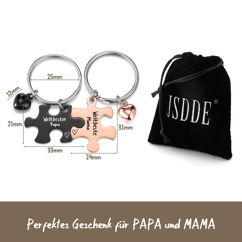 JSDDE Mama Papa Schlüsselanhänger mit Gravur Weltbeste MAMA/PAPA Süße Puzzle