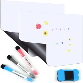 2 Pack Magnetic Portable Fridge Dry Erase Whiteboard Home Kitchen Memo Board for Refrigerator, Monthly Planner Sheet, Home, Office, School with 3 Whiteboard Markers, 2 Push Pin Magnets, 1 Eraser (A4)