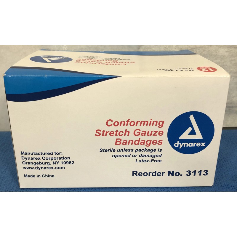 Dynarex 3113 Conforming Stretch Gauze Bandages, Box of 12 rolls