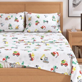 Great Bay Home Christmas Flannel Sheet Set Queen Size - 100% Turkish Cotton, Double-Brushed, Winter Bed Sheets - Ultra-Soft, Cozy, 4-Piece Christmas Bedding Set (Christmas Toy Trucks)