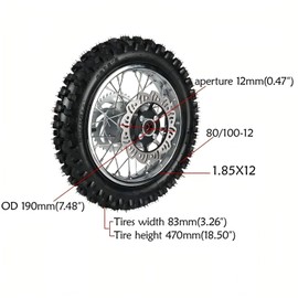 12In Rear Wheel 80/100-12 Motorcycle Dirt Bike Tires With Brake Disk+Gear Disk Rear Wheel Tire Rim Direct Replacement For Dirt Bikes Pit Bikes And Motorcycles 50Cc 70Cc 90Cc 110Cc 125Cc 140Cc