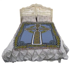 Pure Country Weavers Celtic Knots Cross Blanket - Blue & Green - Gift Tapestry Throw Woven from Cotton - Made in The USA (72x54)