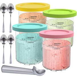 Kssvzz Creami Pint Containers Replacement for Ninja Creami Pints and Lids - 4 Pack 24oz Creamy Icecream Cups Compatible with Ninja NC500 & NC501 Series Deluxe 11-in-1 Ice Cream Maker, Dishwasher Safe