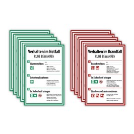 10 x high-quality stickers behaviour in case of fire/emergency in A4, 21 x 29.7 cm sticker with UV protection for outdoor and indoor use