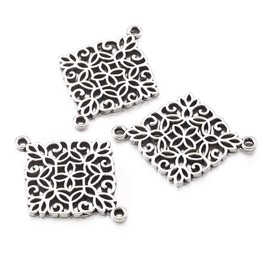 FASHEWELRY - Juego de 50 eslabones de filigrana de plata envejecida, diseño tibetano, doble bucle, conectores geométricos clásico, 28 x 22 mm, para hacer joyas