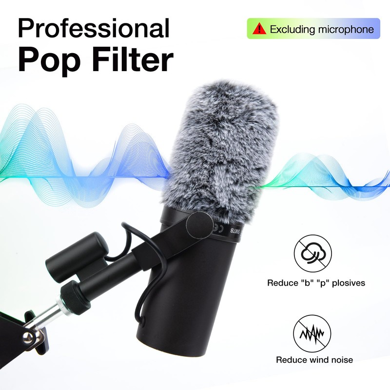 SUNMON Pop Filter for Shure SM7B, Furry Mic Cover Compatible